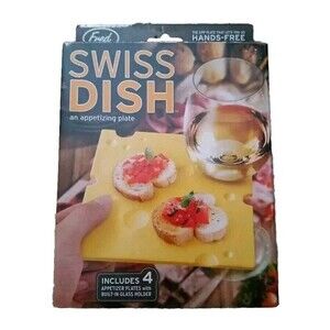 Appetizer Plates Swiss Cheese w Built in Glass Holder 2 Packs